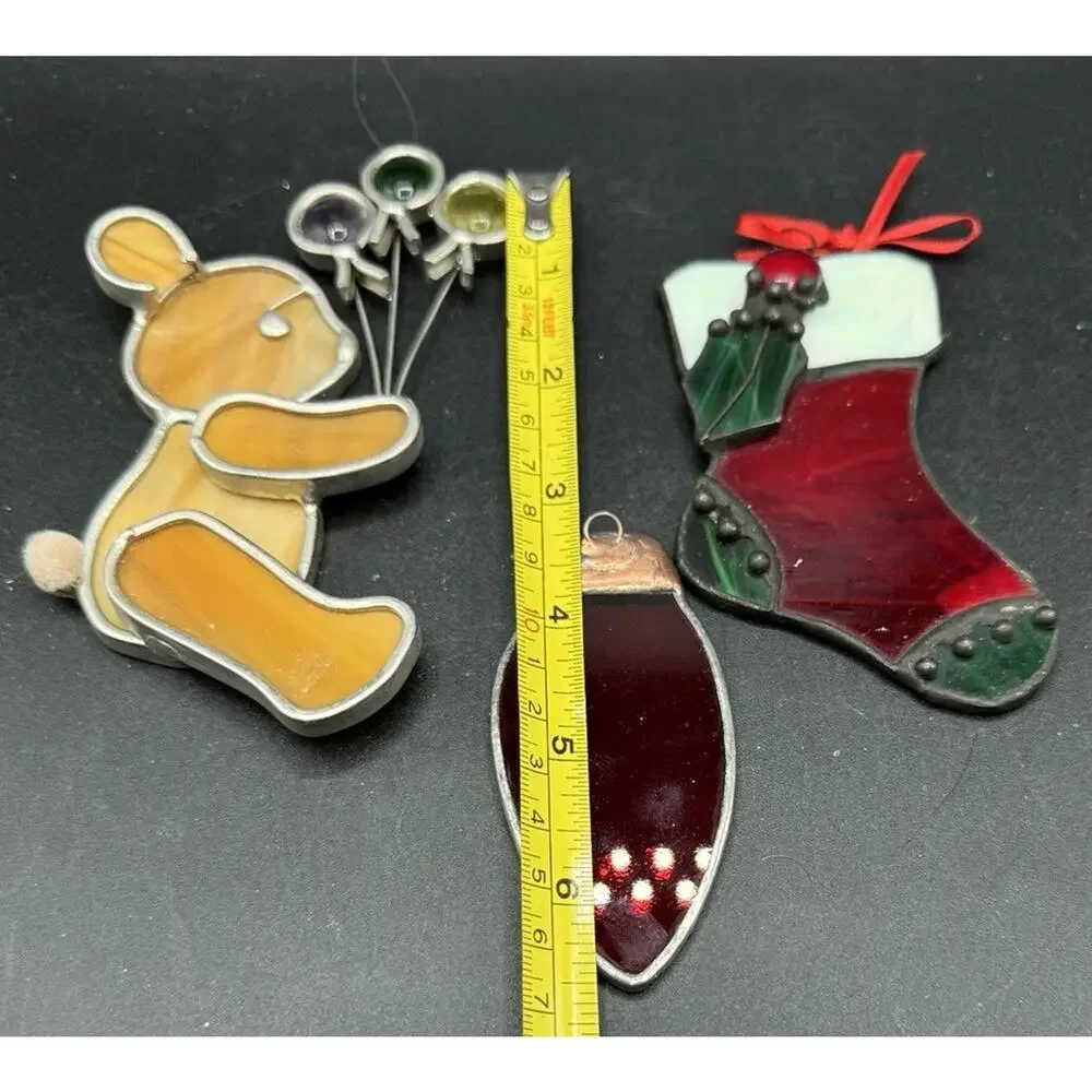 3 Beautiful Stained Glass Holiday Christmas Ornaments 1970s Vintage -S1L